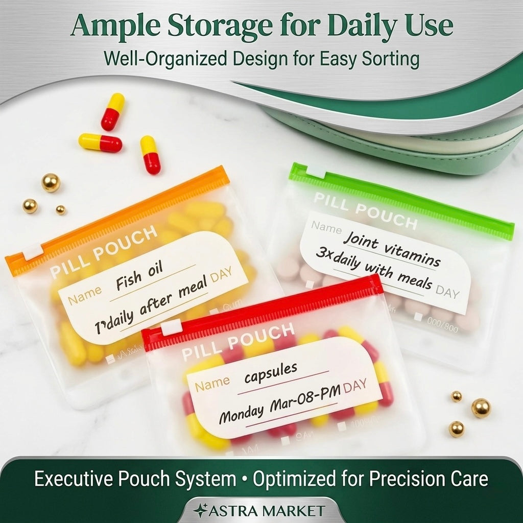 Weekly Pill Organizer Leatherette Binder – 14 Waterproof Pouches
